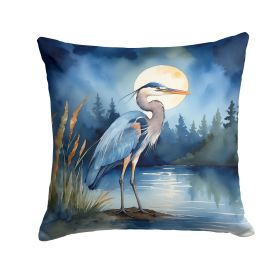 Blue Heron Under the Moonlight Throw Pillow Machine Washable, Indoor Outdoor Decorative Pillow for Couch, Bed or Patio, 18Hx18W