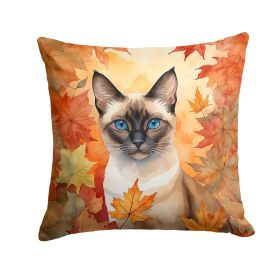 Siamese Cat in Fall Leaves Throw Pillow Machine Washable, Indoor Outdoor Decorative Pillow for Couch, Bed or Patio, 18Hx18W